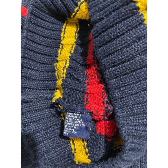 GAP VTG cable knit fisherman sweater V neck trim Rame cotton navy blue women L - Picture 4 of 4